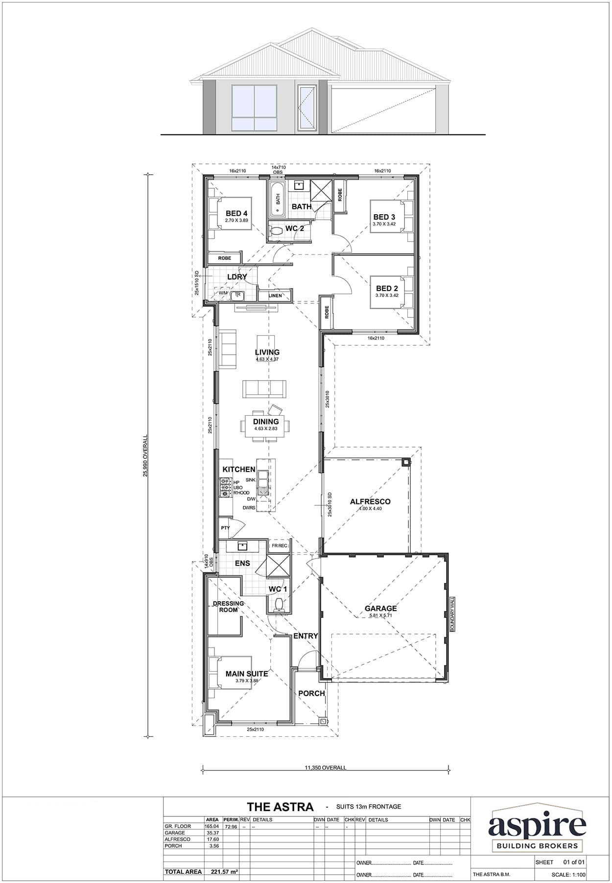 The Astra Floor Plan - Perth New Build Home Designs. 4 Bedrooms and 13m Block Width. Aspire Building Brokers