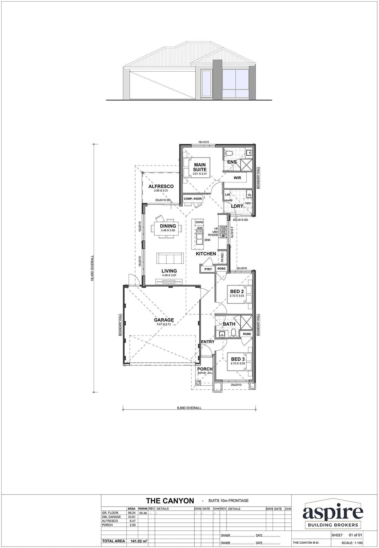 The Canyon Floor Plan - Perth New Build Home Designs. 3 Bedrooms, suited for Narrow Blocks. Aspire Building Brokers