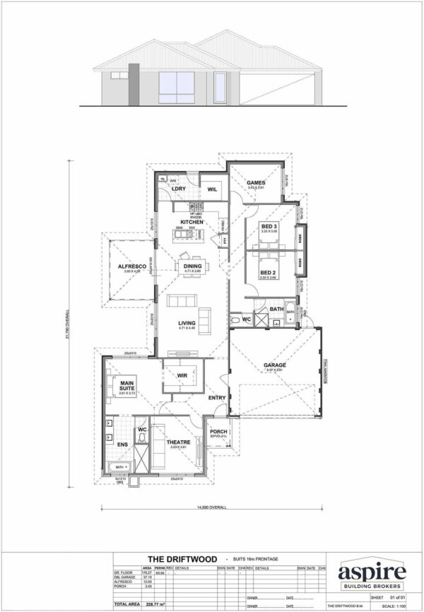 The Driftwood Floor Plan - Perth New Build Home Designs. 3 Bedrooms and 16m Block Width. Aspire Building Brokers