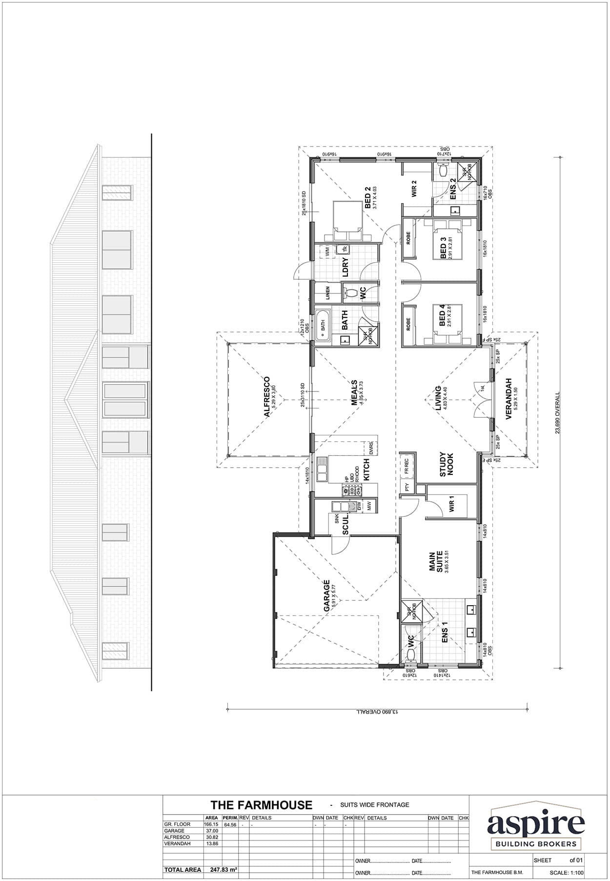 The Farmhouse Floor Plan - Perth New Build Home Designs. 4 Bedrooms, suited for Wide Frontage. Aspire Building Brokers
