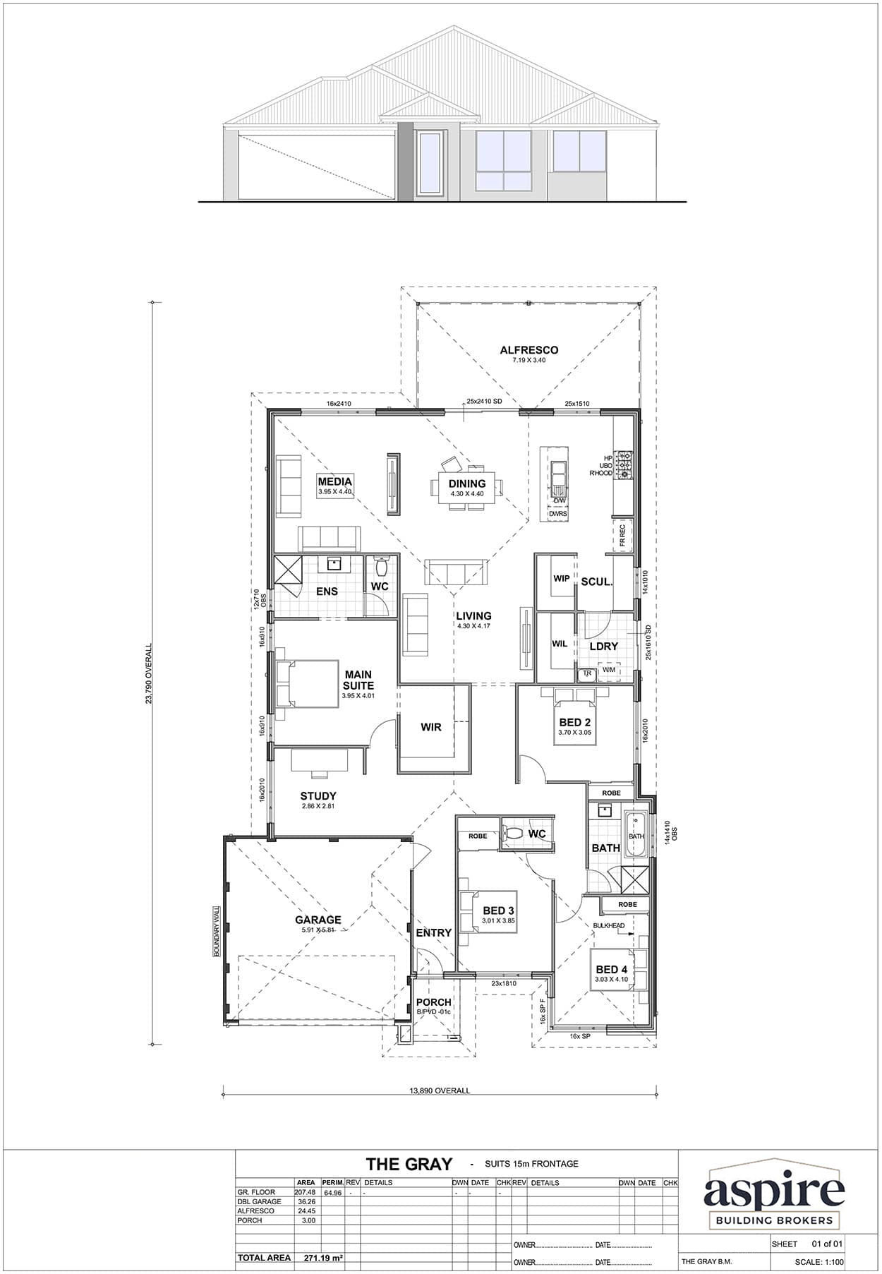 The Gray Floor Plan - Perth New Build Home Designs. 3 Bedrooms and 15m Block Width. Aspire Building Brokers