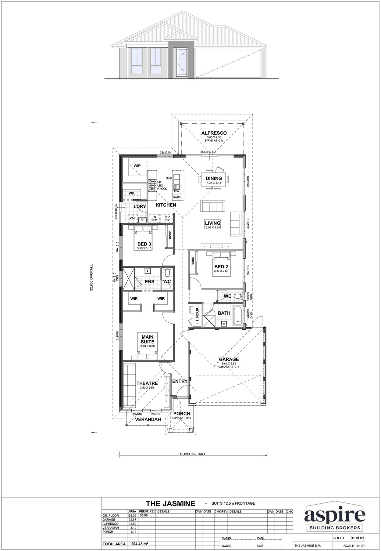 The Jasmine Floor Plan - Perth New Build Home Designs. 3 Bedrooms and 12.5m Block Width. Aspire Building Brokers