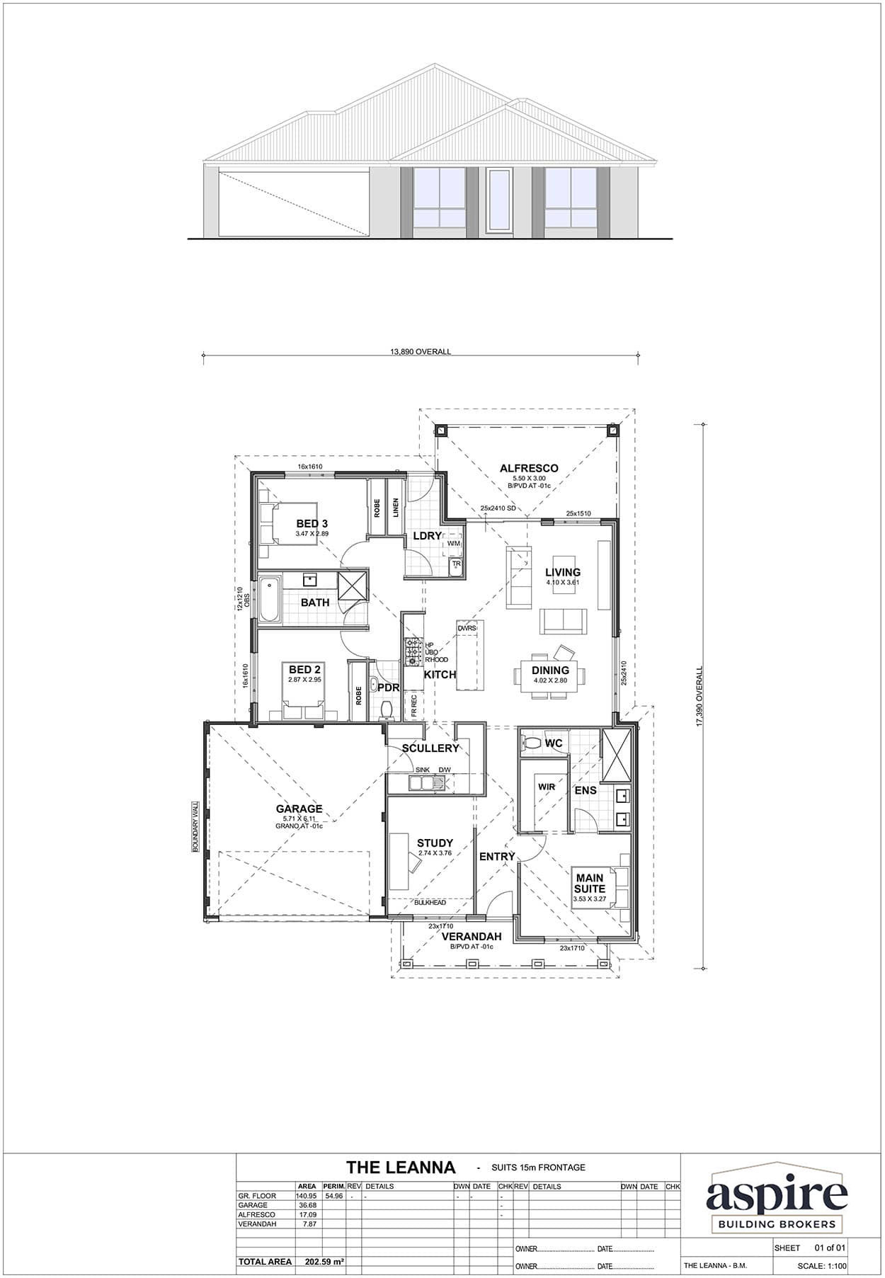 The Leanna Floor Plan - Perth New Build Home Designs. 3 Bedrooms and 15m Block Width. Aspire Building Brokers