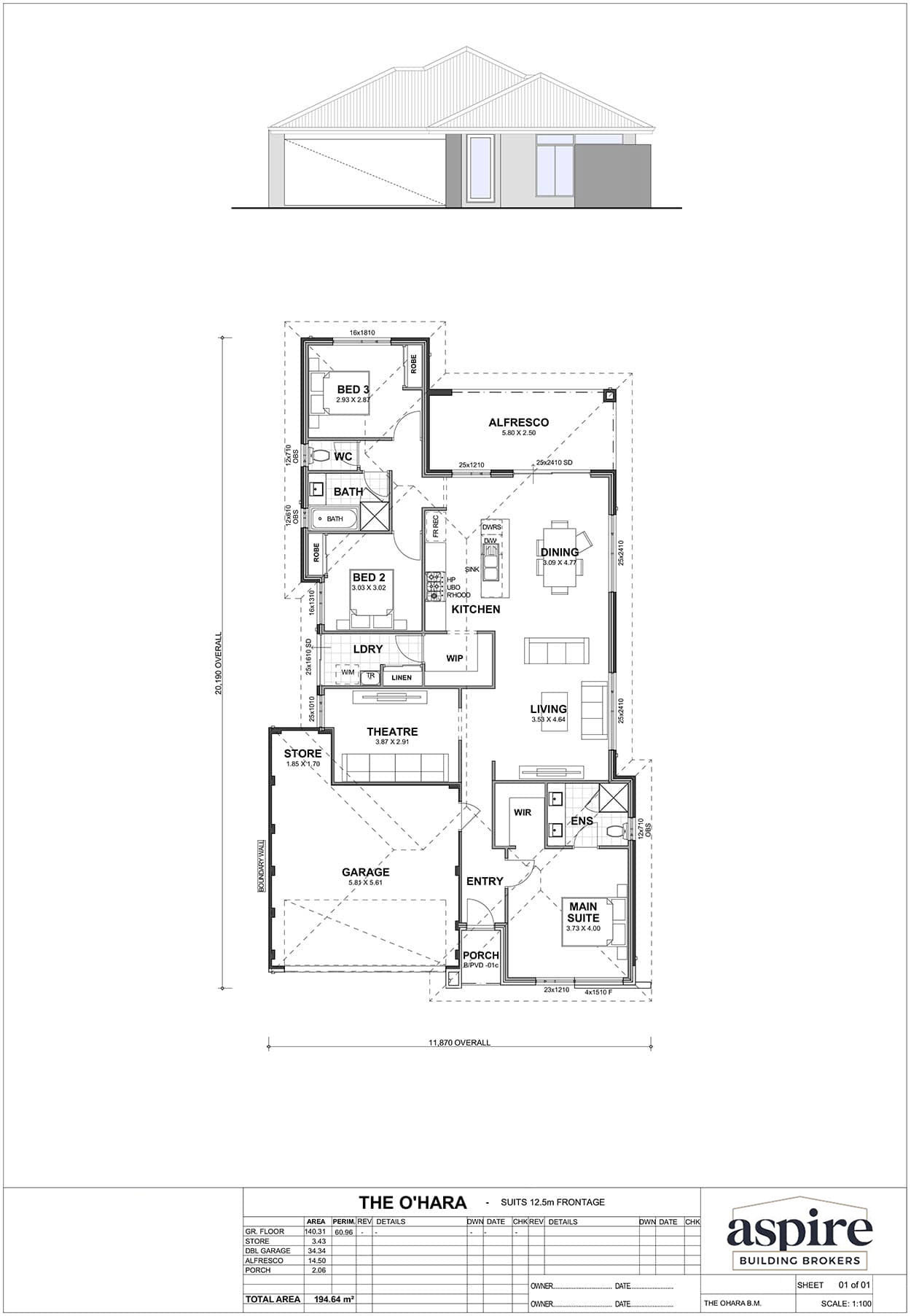 The O’Hara Floor Plan - Perth New Build Home Designs. 3 Bedrooms and 12.5m Block Width. Aspire Building Brokers