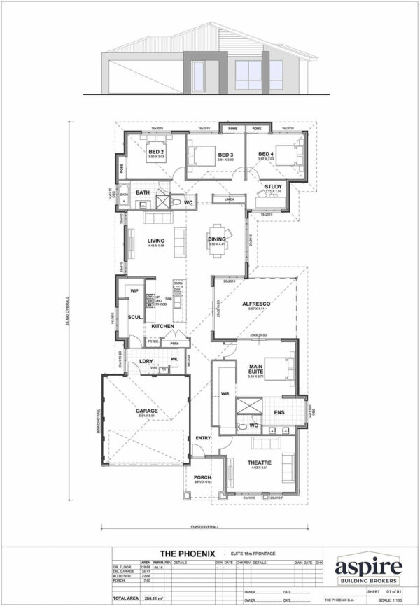 The Phoenix Floor Plan - Perth New Build Home Designs. 4 Bedrooms and 15m Block Width. Aspire Building Brokers