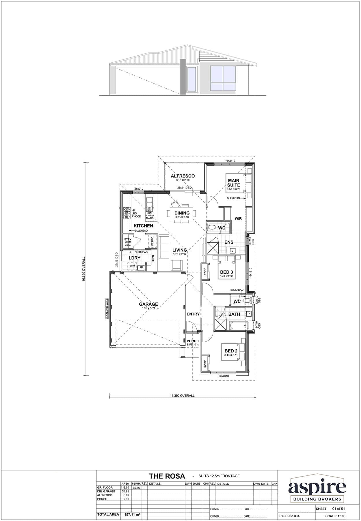 The Rosa Floor Plan - Perth New Build Home Designs. 3 Bedrooms and 12.5m Block Width. Aspire Building Brokers
