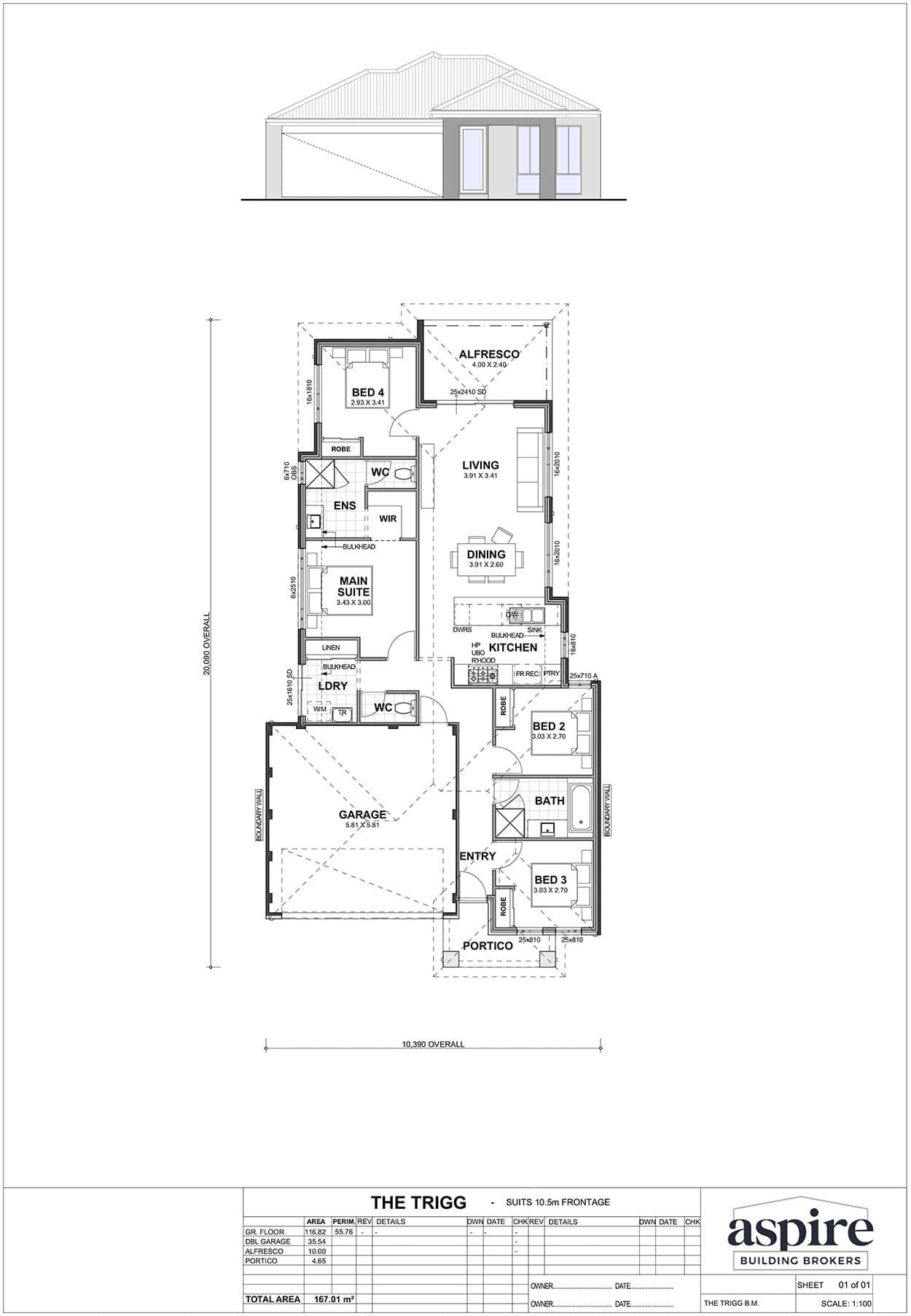 The Trigg Floor Plan - Perth New Build Home Designs. 4 Bedrooms, suited to narrow blocks. Aspire Building Brokers