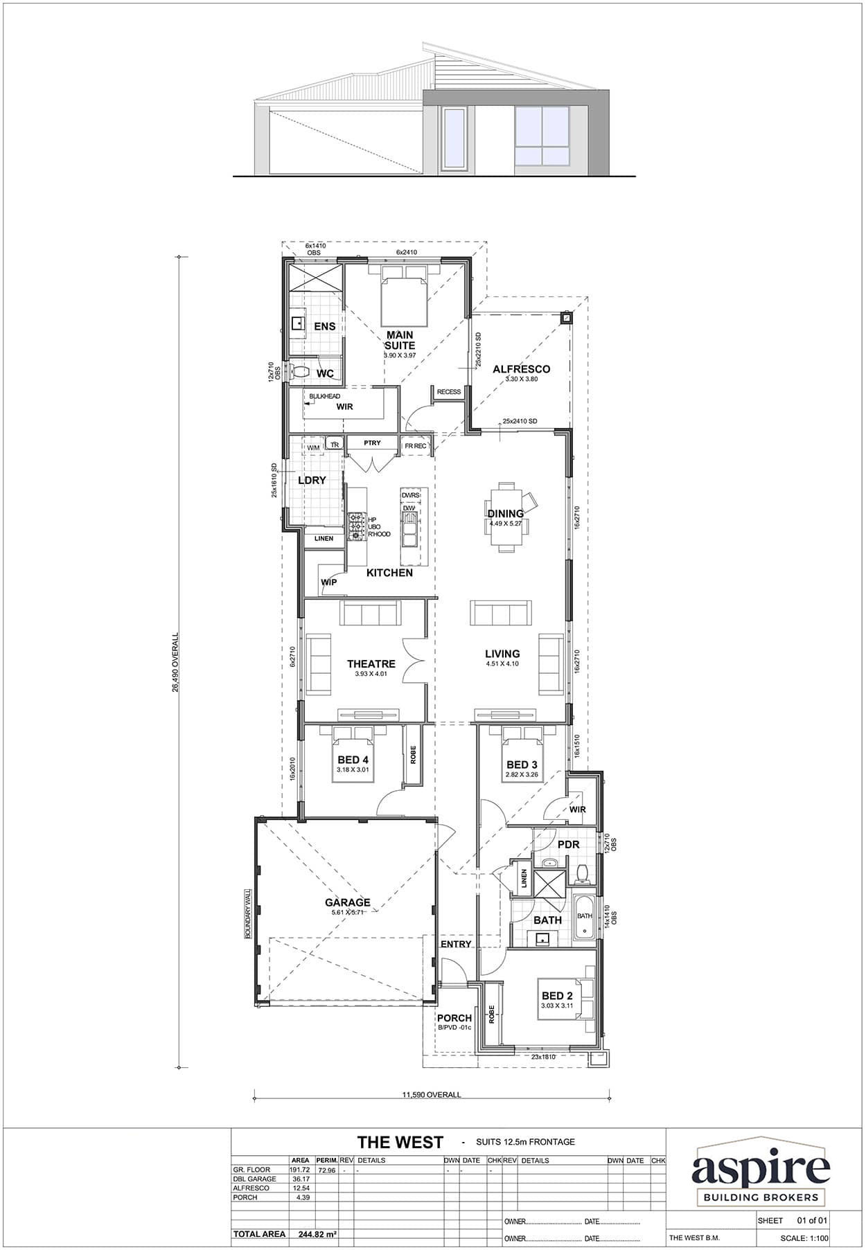 The West Floor Plan - Perth New Build Home Designs. 4 Bedrooms and 12.5m Block Width. Aspire Building Brokers