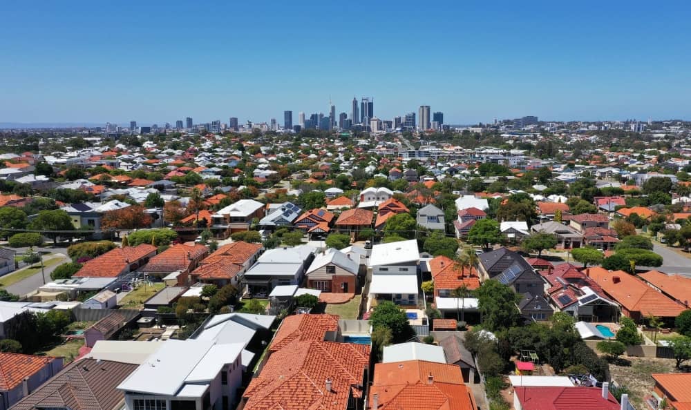 Aerial view of Perth city and suburbs.